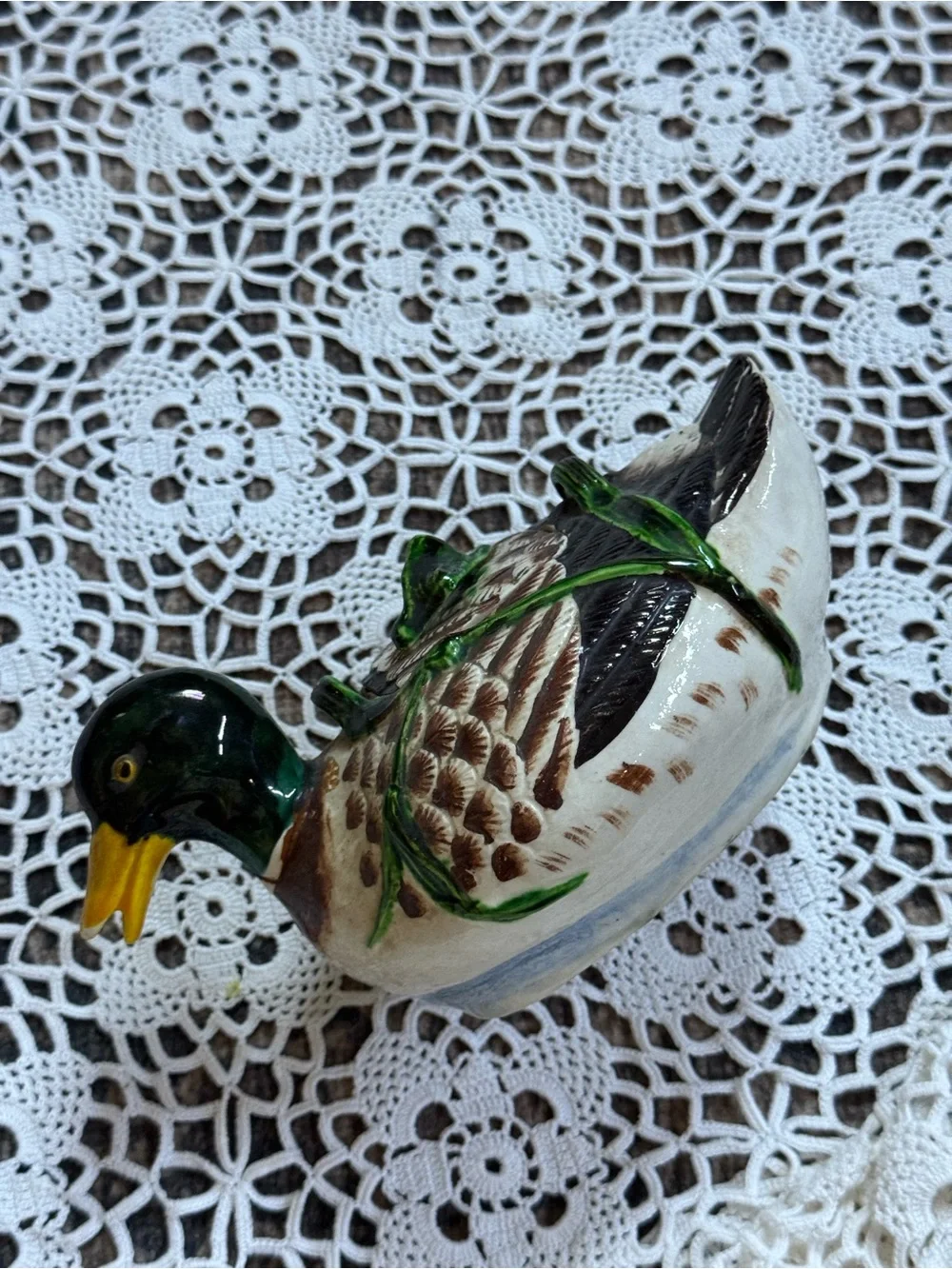 Vintage 1987 Ceramic Mallard Duck Teapot Hand Painted